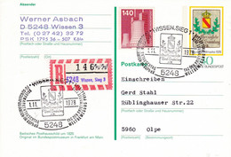 R-Karte Mit Zusatz,  5248 Wissen, Sieg 3, Nr. 146,   Blancozettel, FDC - Etiquettes 'Recommandé' & 'Valeur Déclarée'