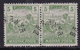 Baranya, 1919, 5 Fil, Pair, Overprint Shifted To The Left, New Value Overprint Missing !, MNH, Very Good Quality - Baranya