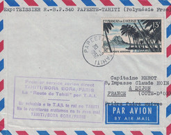 ETS FRANCAIS DE L'OCEANIE - TAHITI - PA N°32 SEUL SUR LETTRE POUR LA FRANCE- 1er SERVICE AERIEN TAHITI/BORA BORA /PARIS - Cartas & Documentos