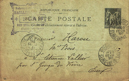 1898 - Carte Entier-postal Timbre Sage 10ct N° 89 (date 746) - Oblit. Cachet De Recette Bois Guillaume Type 17bis - AK Mit Aufdruck (vor 1995)