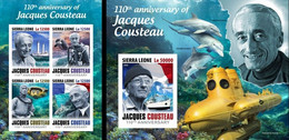 Sierra Leone 2020, Cousteau, Submarine, 4val In BF+BF IMPERFORATED - Duiken