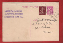 Carte - Quincaillerie Gaudefroy Declercq - Crevecoeur Le Grans -(Oise)- Etablissement Monnoyer , Vers Sur Celle - Crevecoeur Le Grand