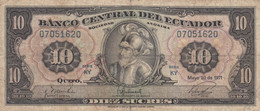 Ecuador #114a, 10 Sucres 1971 Fine Banknote - Ecuador