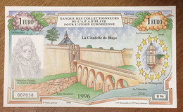 BILLET 1 EURO SOUVENIR BLAYE 1996 BNP 7 FRANCS EURO SCHEIN PAPER MONEY BANKNOTE PAPER LOCAL CURRENCY - Essais Privés / Non-officiels