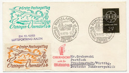 LUXEMBOURG - Env. De RUMELANGE 19/10/1959 Erster Postsegelflug Elchingen - Oberndorf A.N Avec Vignette Idem - Storia Postale