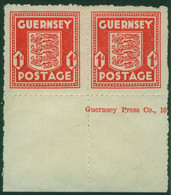 GUERNSEY 1941 Nazi 1d Scarlet Thick Paper With Imprint SG 2 Pair MNH Unmounted Mint - Guernsey