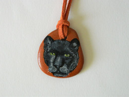 Black Panther Hand Painted On A Terracotta Beach Tile Pendant - Dieren