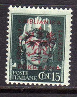 OCCUPAZIONE ITALIANA ITALY OVERPRINTED SOPRASTAMPATO ITALIA 1944 LUBIANA TEDESCA GERMAN OCCUPATION CENT. 15c MNH - Duitse Bez.: Ljubljana