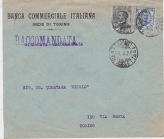 1927 Italy → Banca Commerciale Italiana Security Perfin On Turin Registered Cover - Assurés