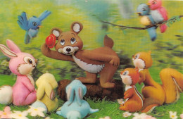 Thème Carte Postale   En 3 D.   Petit Ours Et Lapins    (Voir Scan) - Autres & Non Classés