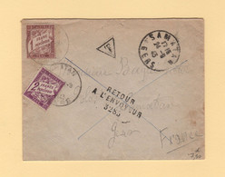 Samathan Gers - Lettre Taxee - 24-9-1943 - Retour A L Envoyeur - 1859-1959 Briefe & Dokumente