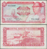 BANKNOTE 1972 GAMBIA , CENTRAL BANK OF THE GAMBIA , FIVE DALASIS, 5 Dalasis,Used - Gambie