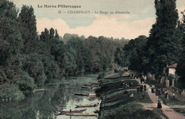 Champigny (La Marne Pittoresque) La Berge Un Dimanche - Carte B.F. Paris, Colorisée N° 34 - Champigny