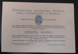 Archery, GRADJANSKO STRELJACKO DRUSTVO KRALJ ALEKSANDAR OSIJEK POZIVNICA, INVITATION 1934 SHOOTING CLUB, STRELJASTVO - Tiro Al Arco