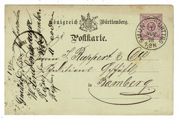 Ref 1402 - 1878 Wurttemberg Germany - Postal Stationery Card - Gmun To Bamberg - Postwaardestukken