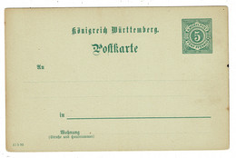 Ref 1402 - 1893 Wurttemberg Germany - Postal Stationery Card - Postwaardestukken