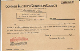 75 - Compagnie Parisienne D'Electricité - Lettre De Relance Vierge - - Electricidad & Gas