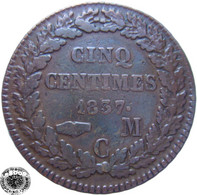 LaZooRo: Monaco 5 Centimes 1837 VF / XF - 1819-1922 Honoré V, Charles III, Albert I