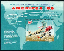 ROMANIA 1986 AMERIPEX '86 Exhibition Block MNH / ** .  Michel Block 227 - Unused Stamps