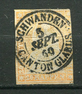 19659 SUISSE N°29 ° 20r. Orange  Helvetia  Fil De Soie (vert)  Papier épais   1854-62  B/TB - Gebraucht