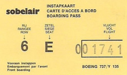 SOBELAIR - CARTE D'ACCÈS Á BORD (INSTAPKAART-BOARDING PASS) - BOEING 737. - Non Classificati