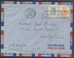 HONG KONG - N° 181 & 185 / LETTRE AVION AVEC O.M. DE KOWLOON LE 27/10/1954 POUR NEUILLY - TB - Brieven En Documenten