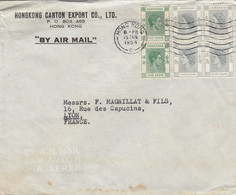 COVER HONGKONG. 15 1 54. BY AIRMAIL. BLOC 4 30c. HONG KONG CANTON EXPORT TO LYON FRANCE     /    2 - Covers & Documents