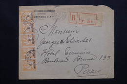 ALEXANDRIE - Enveloppe Commerciale Pour Paris En Recommandé En 1921, Affranchissement Mouchons En Bande De 4+1- L 72058A - Brieven En Documenten