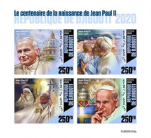 Djibouti 2020, Pope J. P. II, Mother Teresa, 4val In BF IMPERFORATED - Madre Teresa