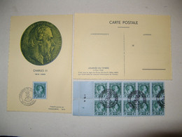 CARTE MAXIMUM CHARLES III DATEE 6/03/1948 JOURNEE DU TIMBRE + 10 TIMBRES OBLITERES N° 301 - Maximum Cards