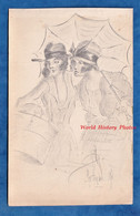 Dessin Ancien Dessiné Au Crayon - Septembre 1917 - Signature à Identifier - Femme Sous Ombrelle Mode Fille Chapeau Robe - Drawings