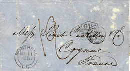 1857- Lettre De MONTREAL Pour Cognac ( France Voie Anglaise -échange G B / 3 F 02 C - Briefe U. Dokumente