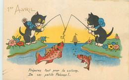 1er AVRIL - Chats Noirs Et Poissons, Préparez Tout Pour La Cuisson De Ces Petits Poissons. - 1er Avril - Poisson D'avril