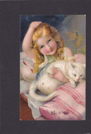 Embossed Cat & Young Girl. - Gatos