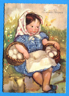 COVA1233, Illustrateur,Buona Pasqua, Petite Fille Avec Un Foulard Et 2 Paniers Rempli D'oeufs , GF,circulée 1955 - Ostern