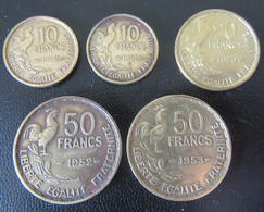 Achat Immédiat - France - Lot De 5 Monnaies 10, 20 Et 50 Francs GUIRAUD - 1950 à 1953 - Colecciones