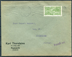 Iceland 7 Aur View Printed Matter Rate Karl Thorsteins Cover, Reykjavik Machine Cancel - Jonkoping Sweden - Brieven En Documenten