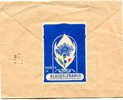 FRANCE LETTRE AVEC AU DOS VIGNETTE " PORTEZ LE BLEUET DE FRANCE " DEPART BREST 23-4-1957 FINISTERE POUR LA FRANCE - 1955-1961 Marianna Di Muller