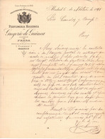 ESPAGNE Facture :  GREGORIO DE GUINEA - Perfumeria Higienica  Madrid  1891 - Spain