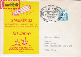 Eingedruckter R-Zettel:  7000 Stuttgart 50 ,  362 UB " Pp " ,  STAMPEX '82, Luftschiff Graf Zeppelin - R- & V- Labels