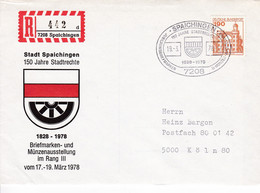 Eingedruckter R-Zettel:  7208 Spaichingen, 442 UB " D " ,  150 Jahre Stadt - R- & V- Labels