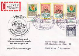 Eingedruckter R-Zettel:  7222 Schwenningen Am Neckar, 0070 UB " Pc " ,  PHILA  `78, 25 Jahre BSV - R- & V- Viñetas