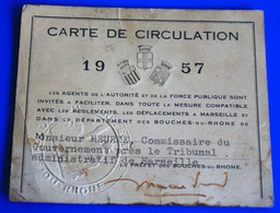 CARTE CIRCULATION PARCOURS RESEAU 1957 COMMISSAIRE GOUVERNEMENT/TRIBUNAL MARSEILLE-Transport Chemin De Fer-Ticket Billet - Europe