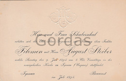 Austria - Tyrnau - Romania - Bucuresti - 1893 - Wedding Invitation - Heraldry - 165x110mm - Weiz