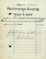 Solingen Ohligs 1902 Deko Rechnung " Brauer & Berief Lebensmittel " - Alimentare