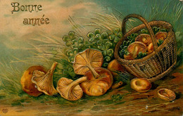 Champignons * CPA Illustrateur Ancienne Gauffrée Embossed * Girolles * Mushroom * Bonne Année * Champignon - Neujahr