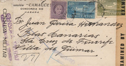 1944- Cuba Vers Canaries- Triple Censure "Censura Militar Santa Cruz De Tenerife"-bande De Fermeture De La Censure De - Nationalists Censor Marks