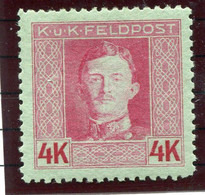 AUSTRIAN MILITARY POST 1917 Karl I General Issue 4 Kr. Perforated 11½  LHM / *.   Michel 71B - Nuovi