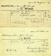 Hilden 1902/1912 Deko 2x Rechnung " C.Wiese Tabakwaren-Handlung " - Alimentaire