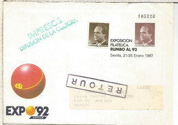 ENTERO POSTAL EXPO 92 SEVILLA A BRASIL DEVUELTO - 1992 – Sevilla (Spanien)